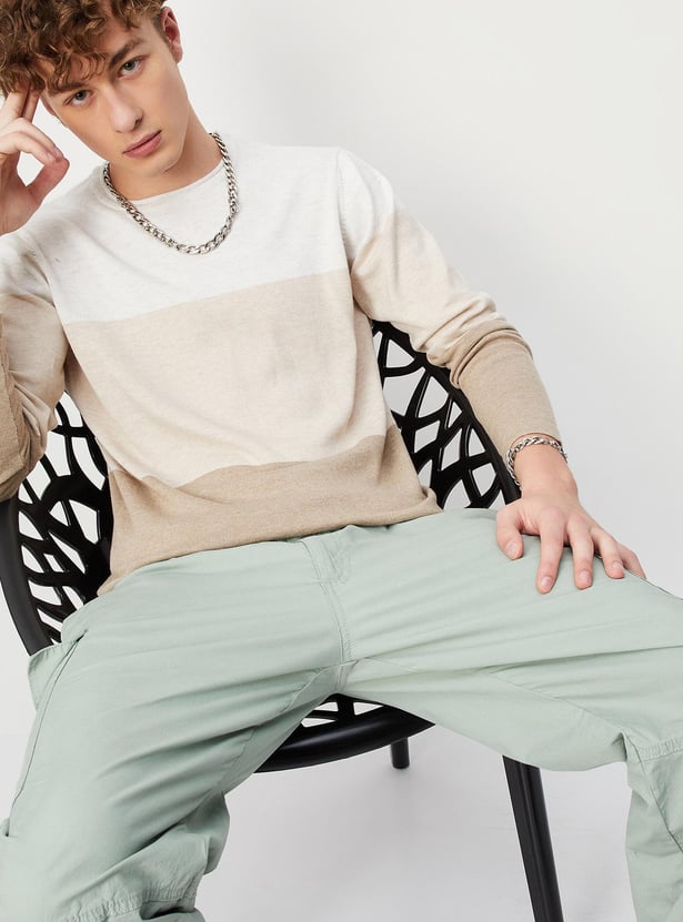 Men Colourblocked Flat Knit Sweater