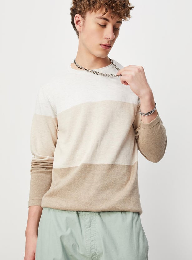 Men Colourblocked Flat Knit Sweater