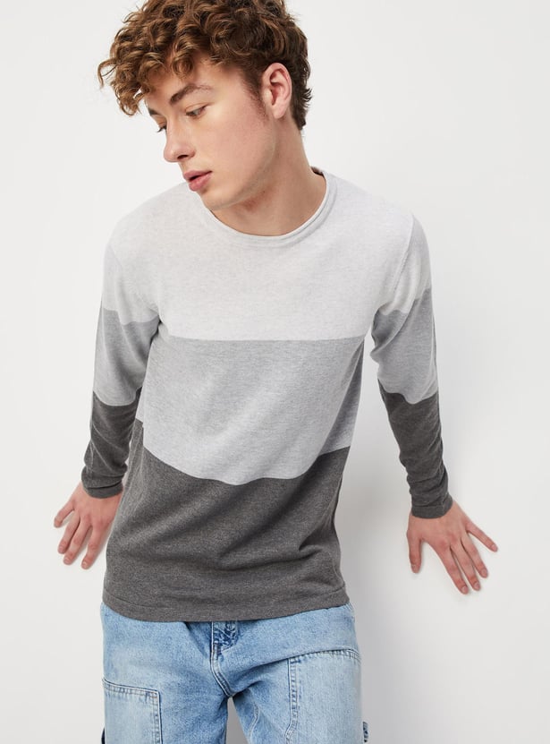 Men Colourblocked Flat Knit Sweater