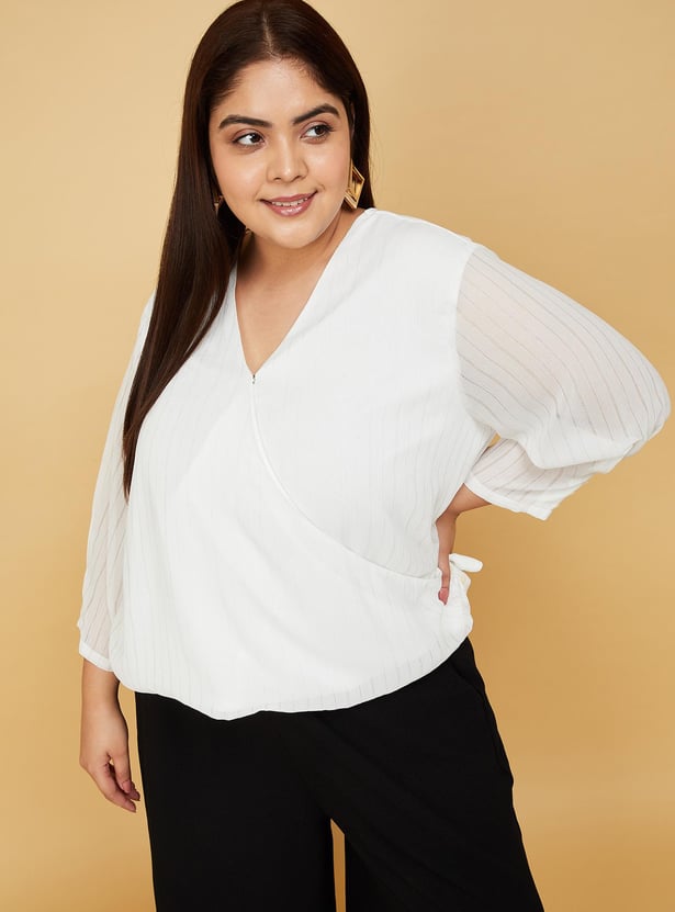 Women Striped Wrap Top