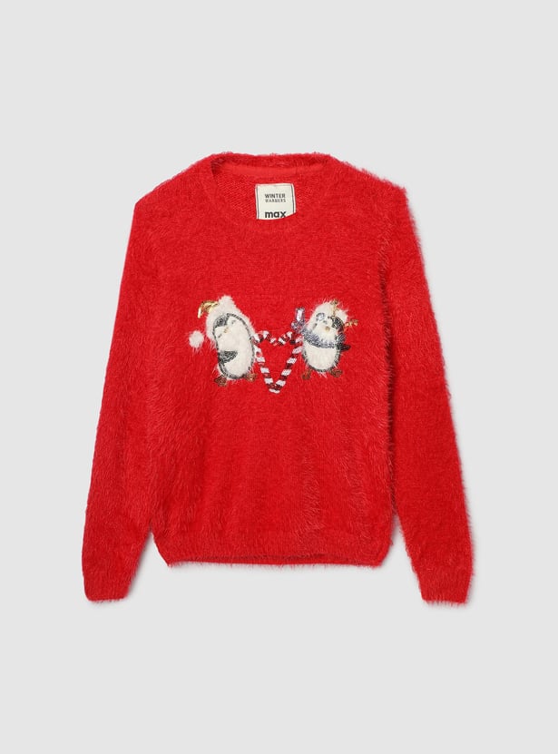 Boys Penguin Sequinned Fuzzy Sweater