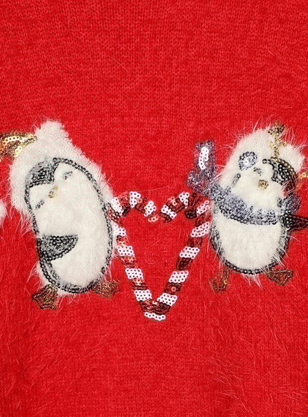 Boys Penguin Sequinned Fuzzy Sweater