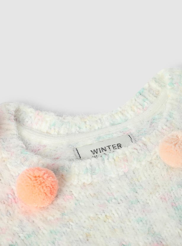 Girls Pom Pom Fuzzy Sweater