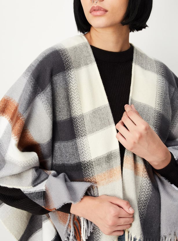 Women Checked Cape Shawl