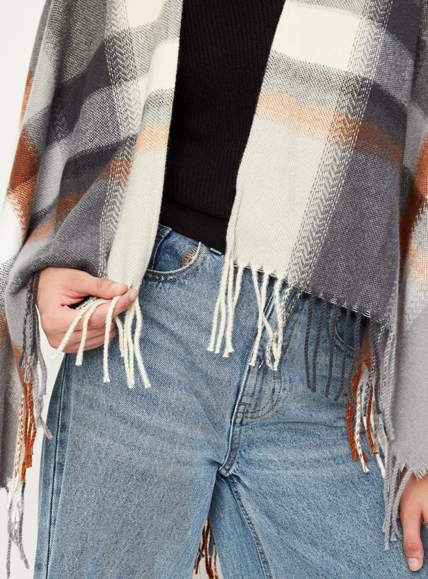 Women Checked Cape Shawl