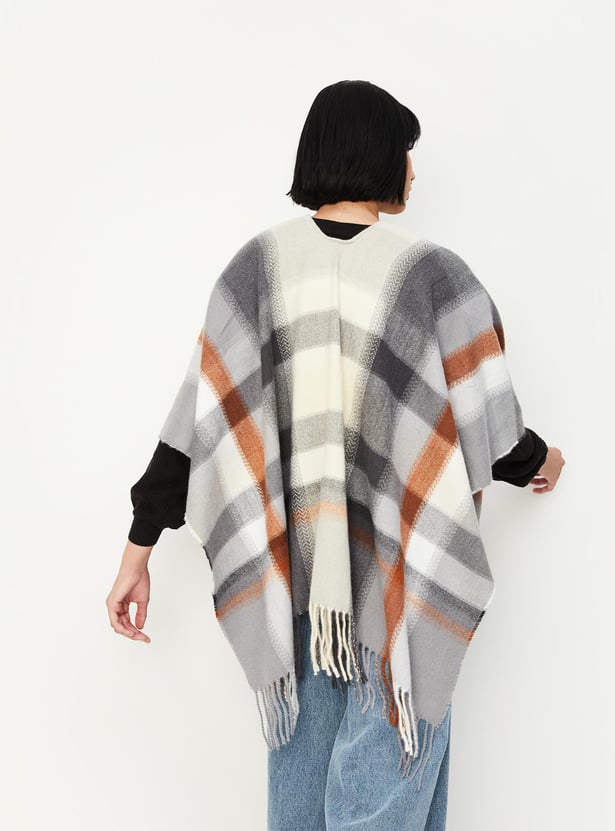 Women Checked Cape Shawl