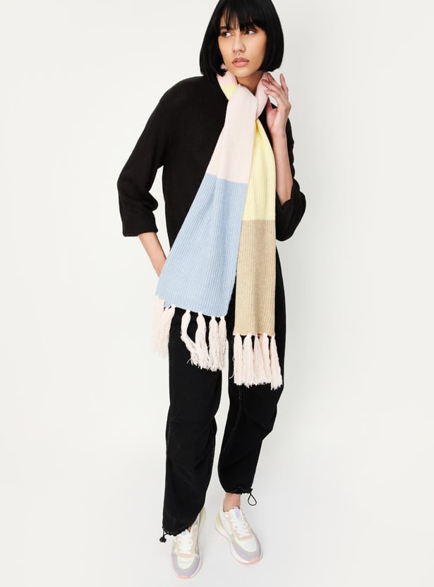 Buy Women Colourblocked Knit Muffler Online at just Rs
