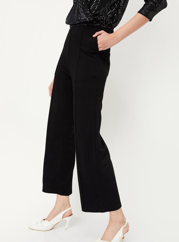 Wool Two Pin dark gray Tuck Detail Trousers