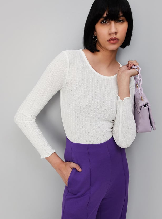 Women Lettuce Hem Knitted Top