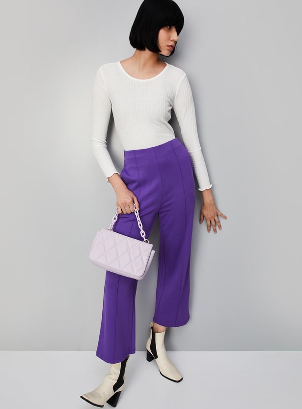 Women Lettuce Hem Knitted Top