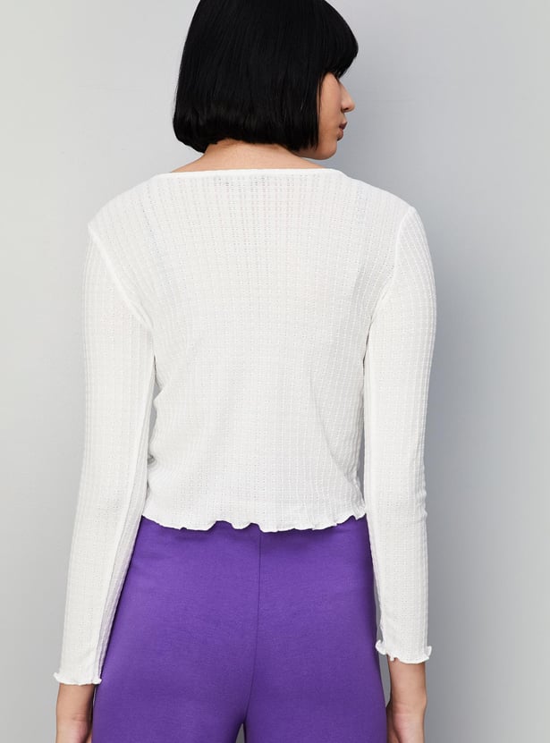 Women Lettuce Hem Knitted Top