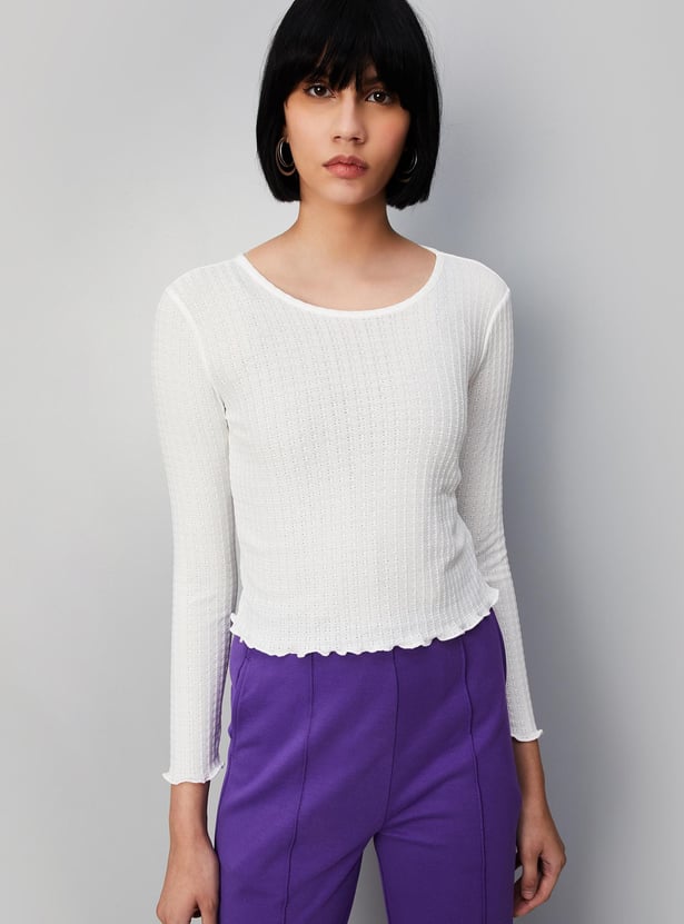 Women Lettuce Hem Knitted Top
