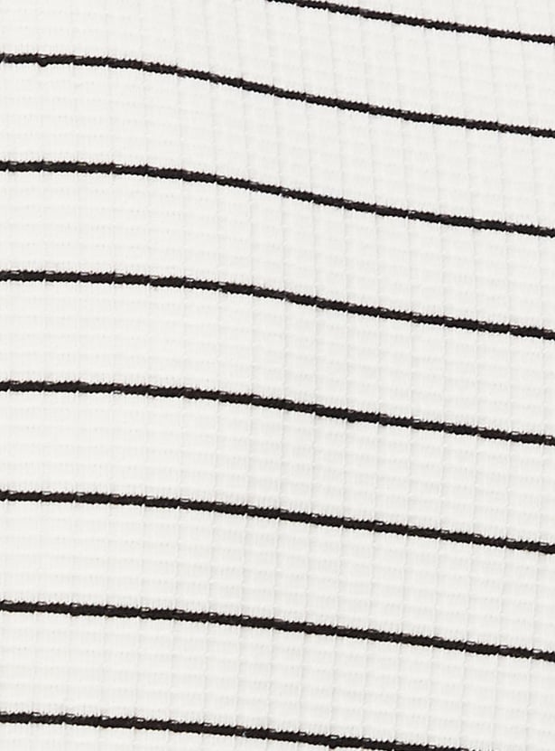 Women Striped Knit T-shirt with Lettuce Hem