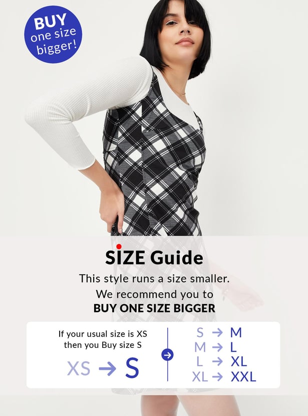 Women Checked Pinafore Dress with T-shirt
