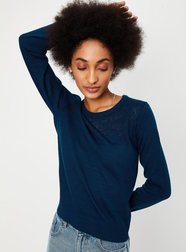 Women Lace Detailed Yolk Knitted Sweater