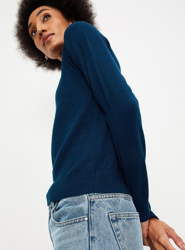 Women Lace Detailed Yolk Knitted Sweater