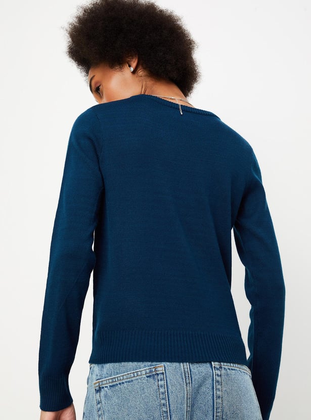 Women Lace Detailed Yolk Knitted Sweater