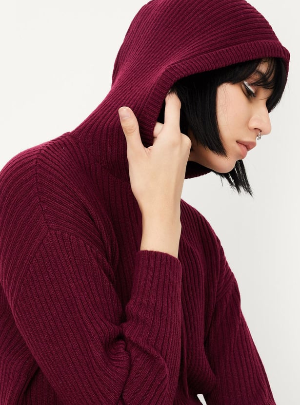 Women Ribbed Hooded Sweater