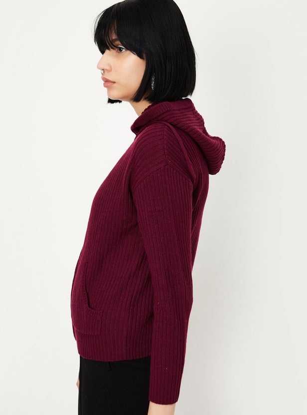 Women Ribbed Hooded Sweater