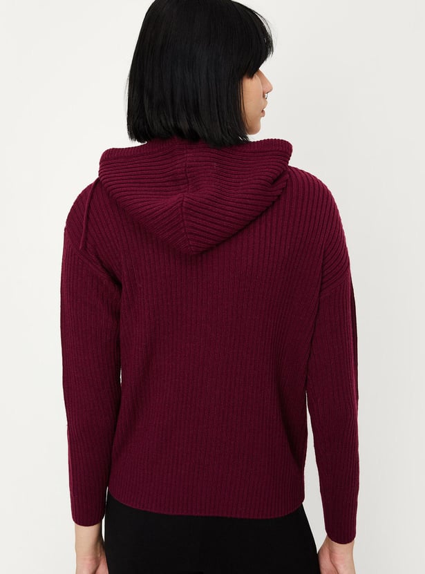 Women Ribbed Hooded Sweater