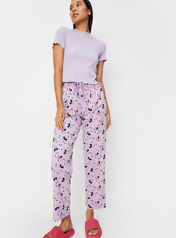Women Mickey & Minnie Printed Knit Pyjamas