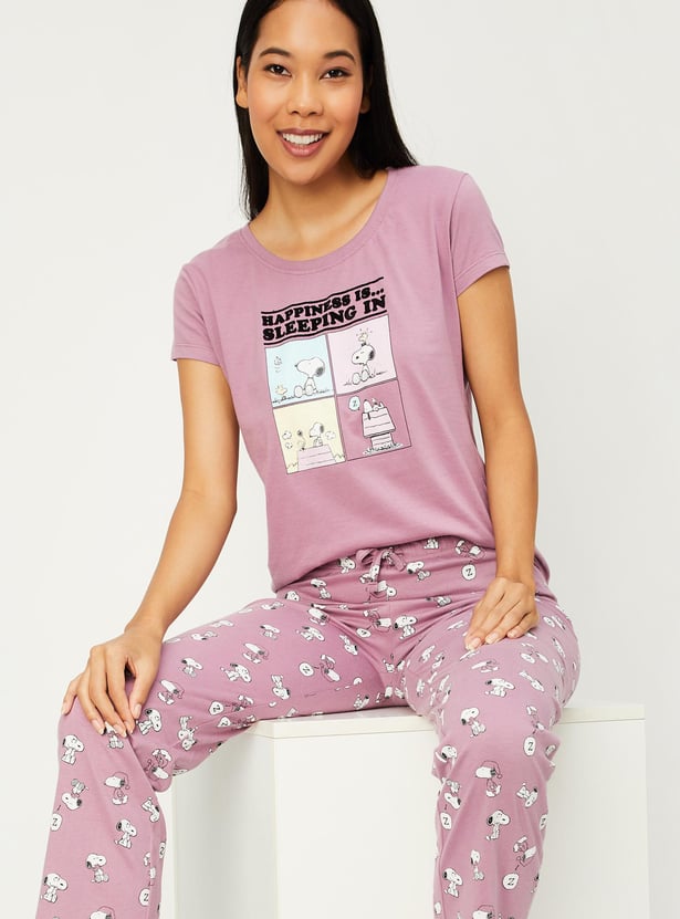 Women PEANUT Snoopy Printed PJ Set