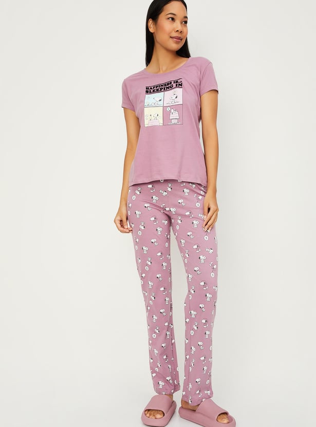 Women PEANUT Snoopy Printed PJ Set