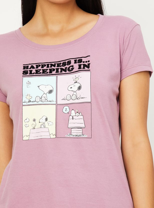 Women PEANUT Snoopy Printed PJ Set