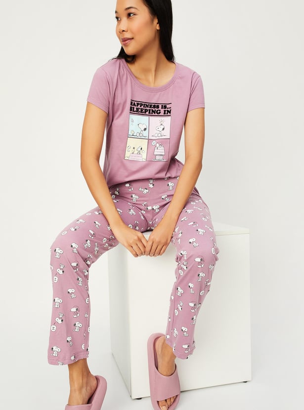 Women PEANUT Snoopy Printed PJ Set