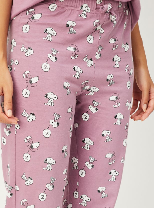 Women PEANUT Snoopy Printed PJ Set