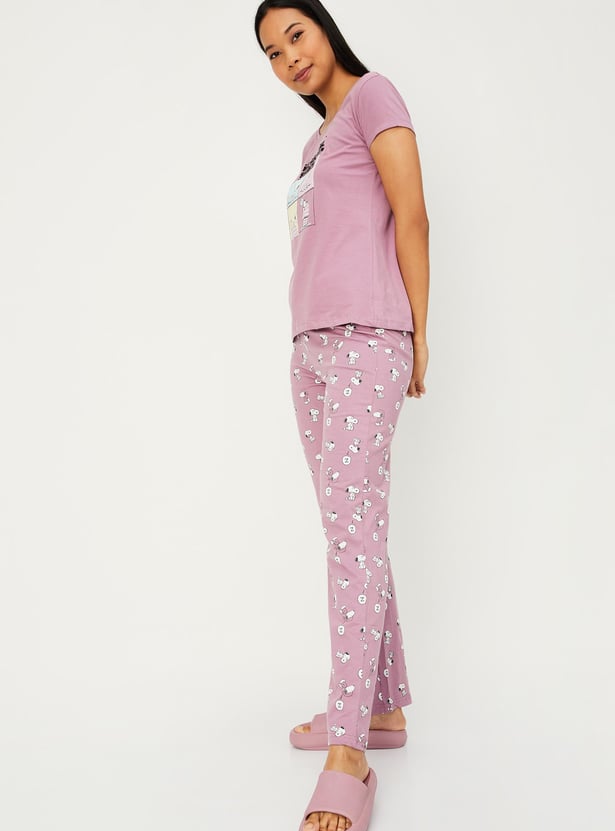 Women PEANUT Snoopy Printed PJ Set