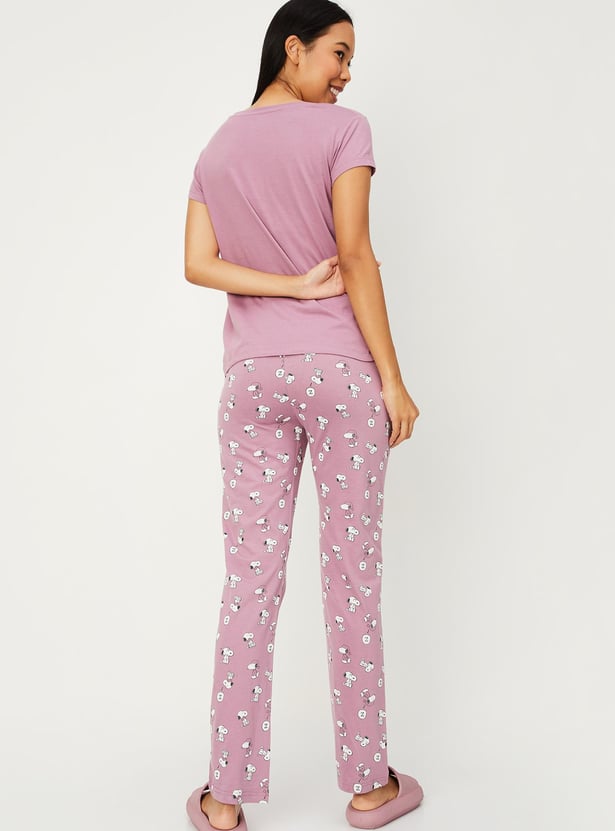 Women PEANUT Snoopy Printed PJ Set