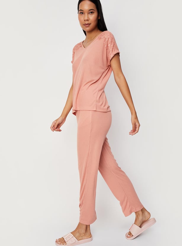 Women Ribbed PJ Set