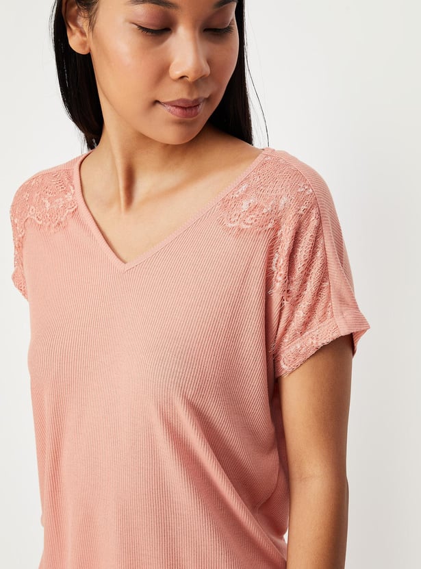 Women Ribbed PJ Set