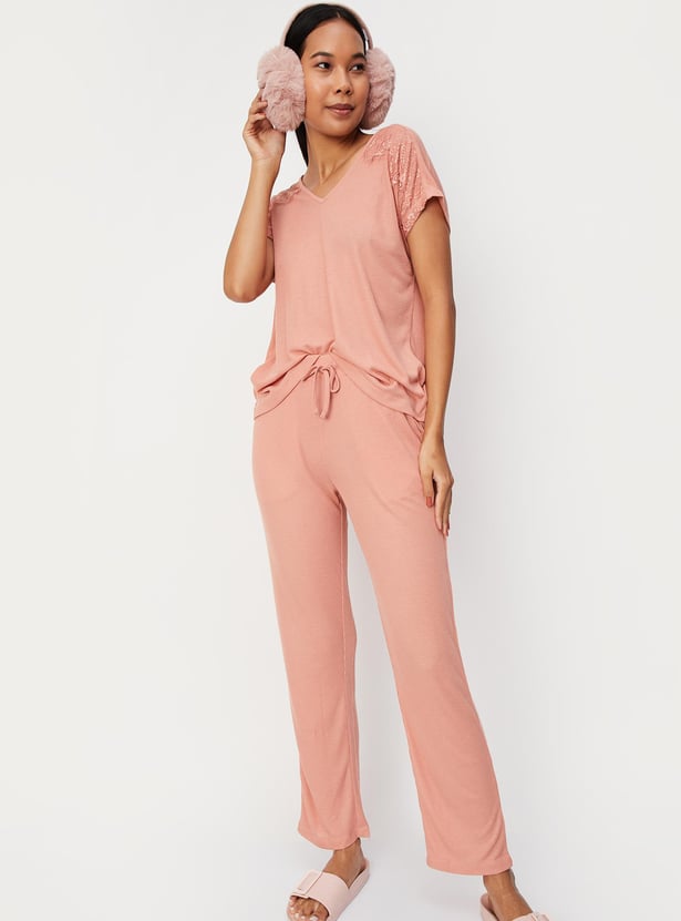 Women Ribbed PJ Set