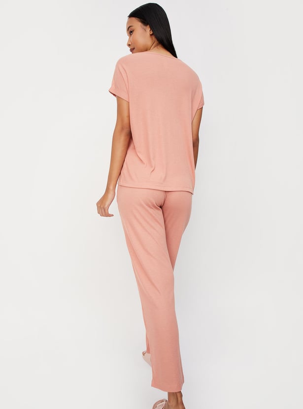 Women Ribbed PJ Set