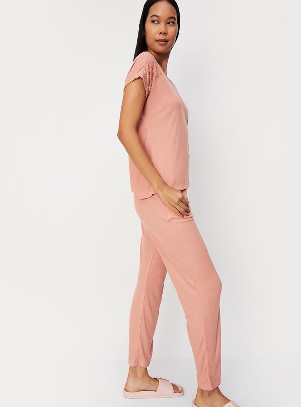 Women Ribbed PJ Set