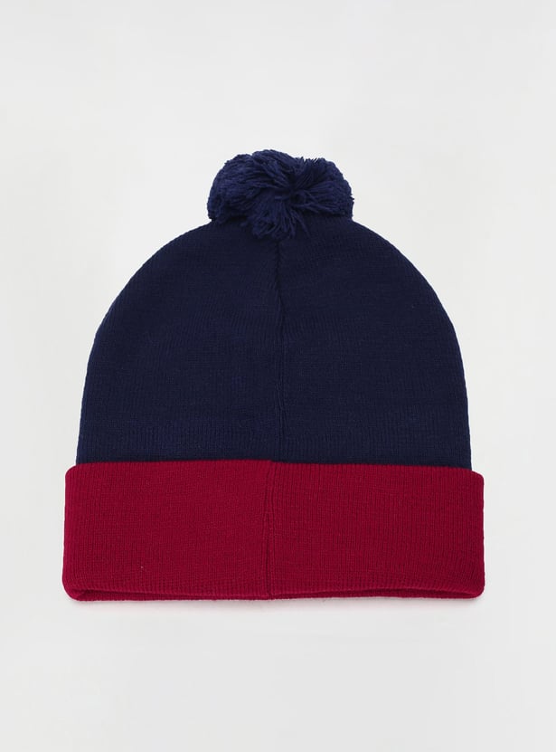 Boys Embroidered Beanie with Pom-Pom