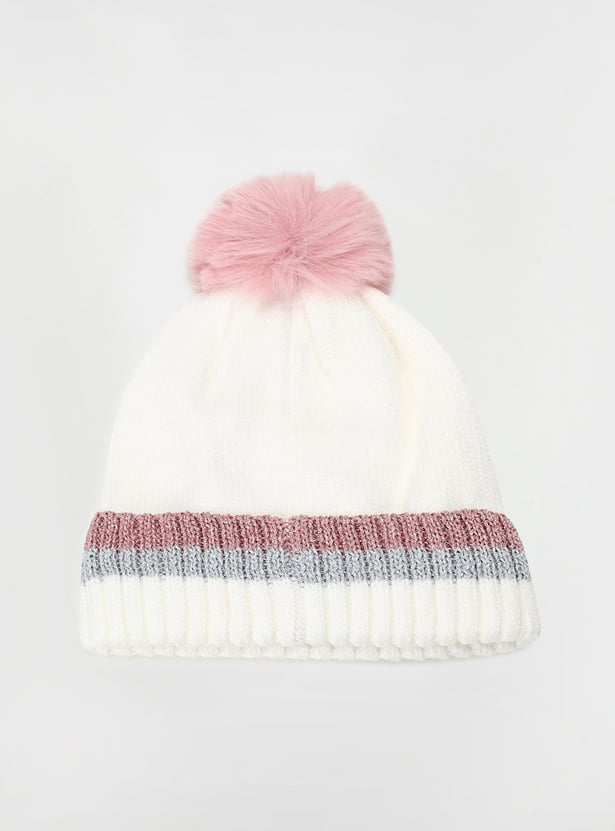 Girls Embellished Beanie with Pom-Pom