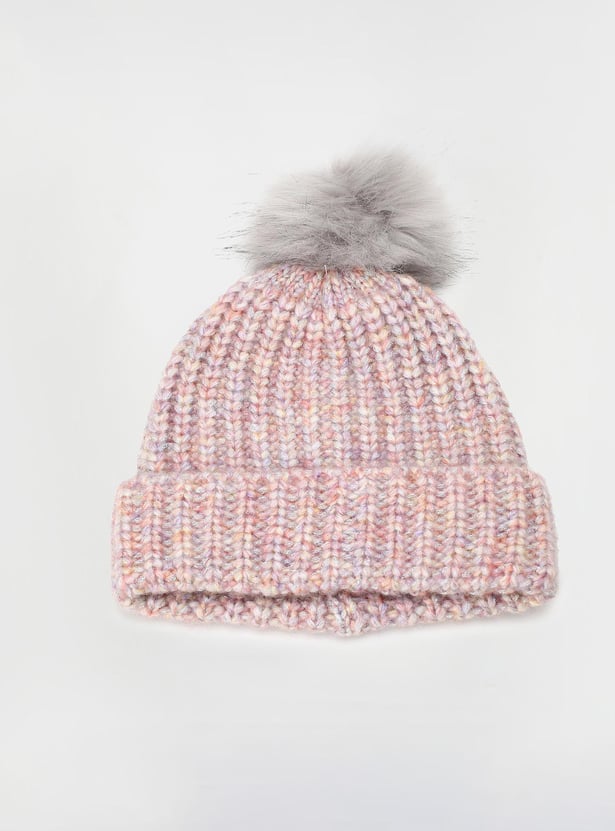 Girls Textured Beanie with Pom-Pom