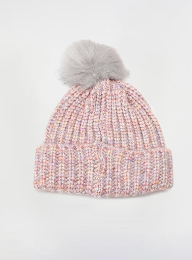 Girls Textured Beanie with Pom-Pom