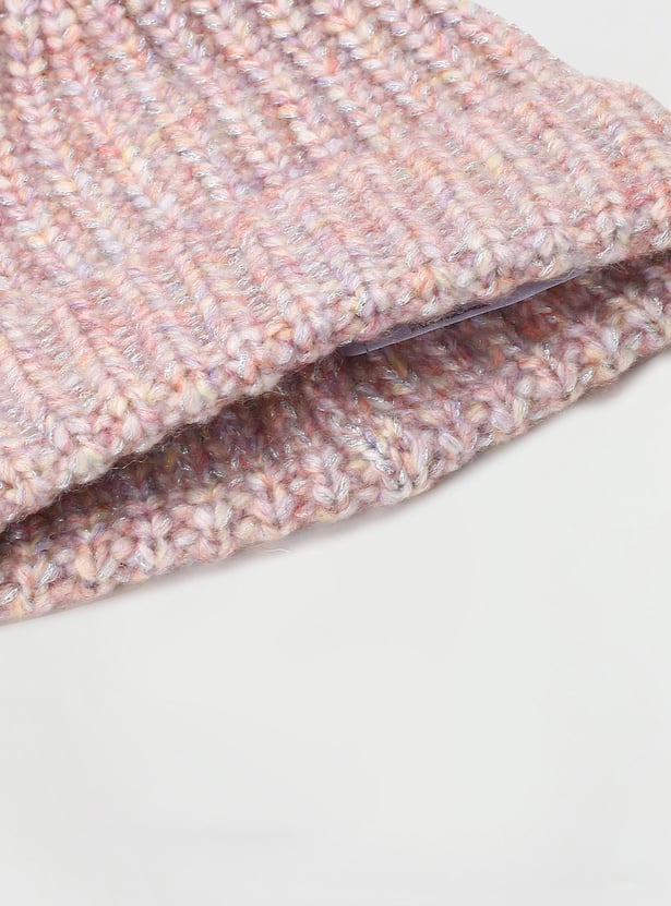 Girls Textured Beanie with Pom-Pom