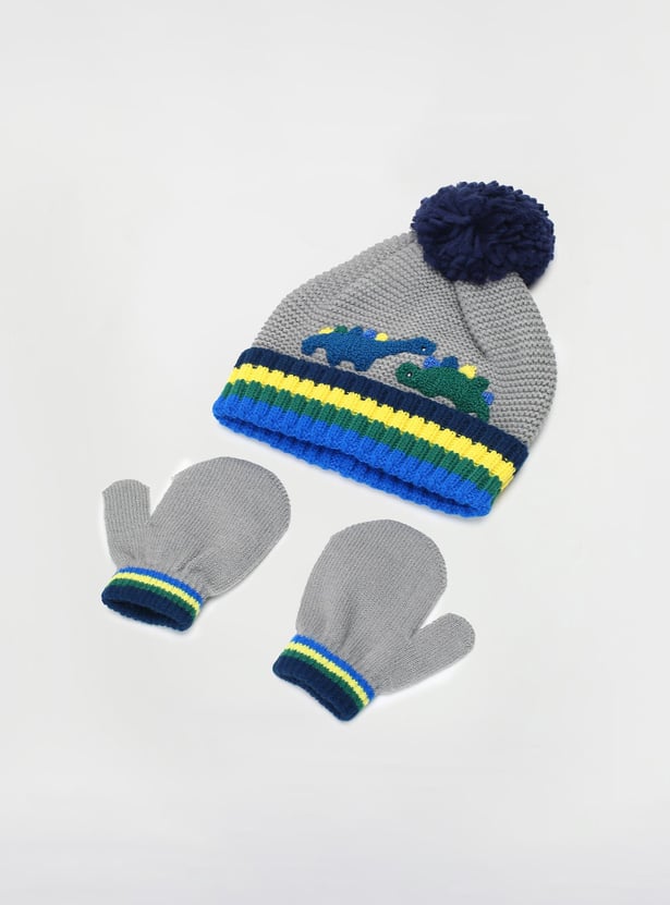 Boys Embroidered Beanie & Mitten Set