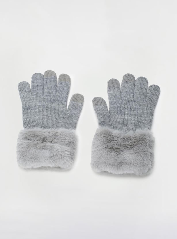 Women Knitted Gloves with Fur
