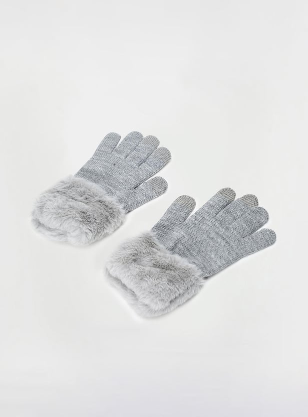 Women Knitted Gloves with Fur