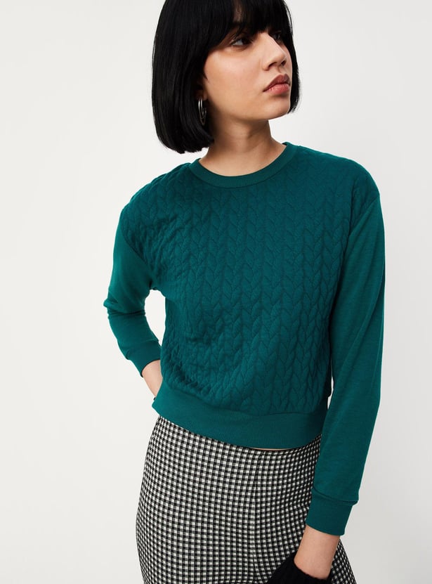 Women Textured Cropped Sweatshirt