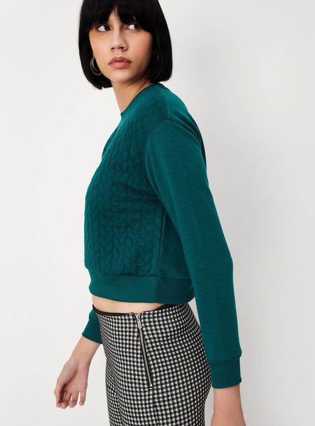 Women Textured Cropped Sweatshirt