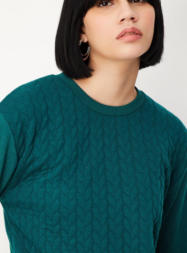 Women Textured Cropped Sweatshirt
