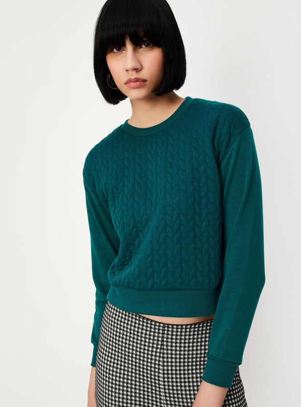 Women Textured Cropped Sweatshirt