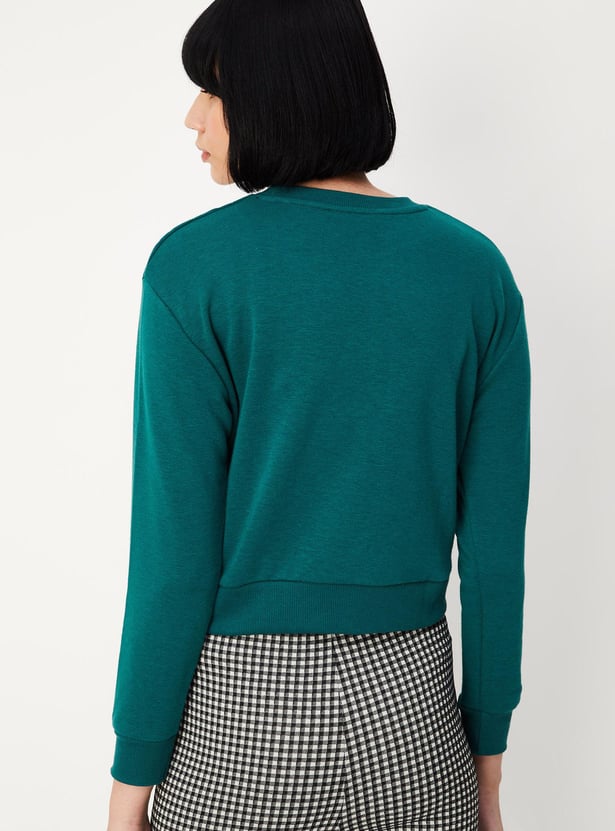 Women Textured Cropped Sweatshirt